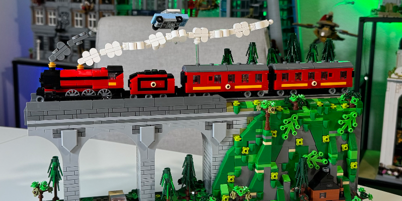 Bluebrixx Modbrix Dampflok auf Viadukt